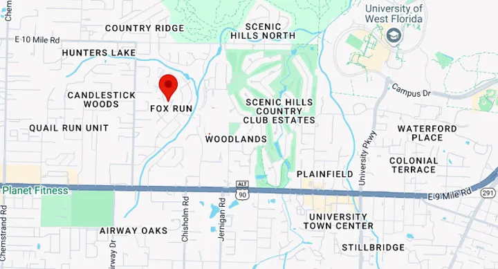Map featuring the Fox Run community in Pensacola