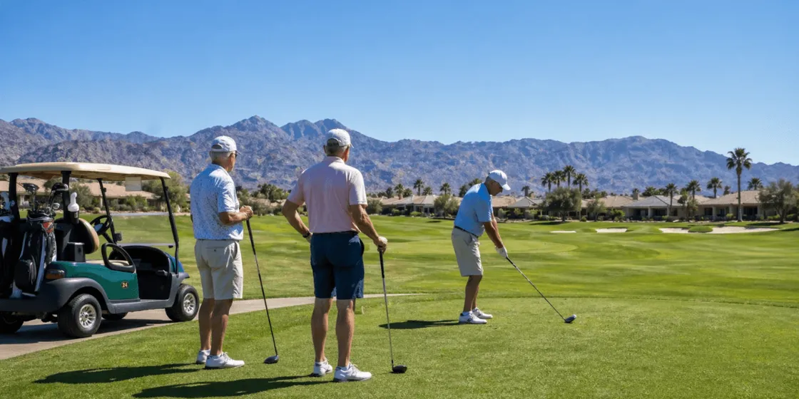 a group of friends golfing at a goodyear 55+ community