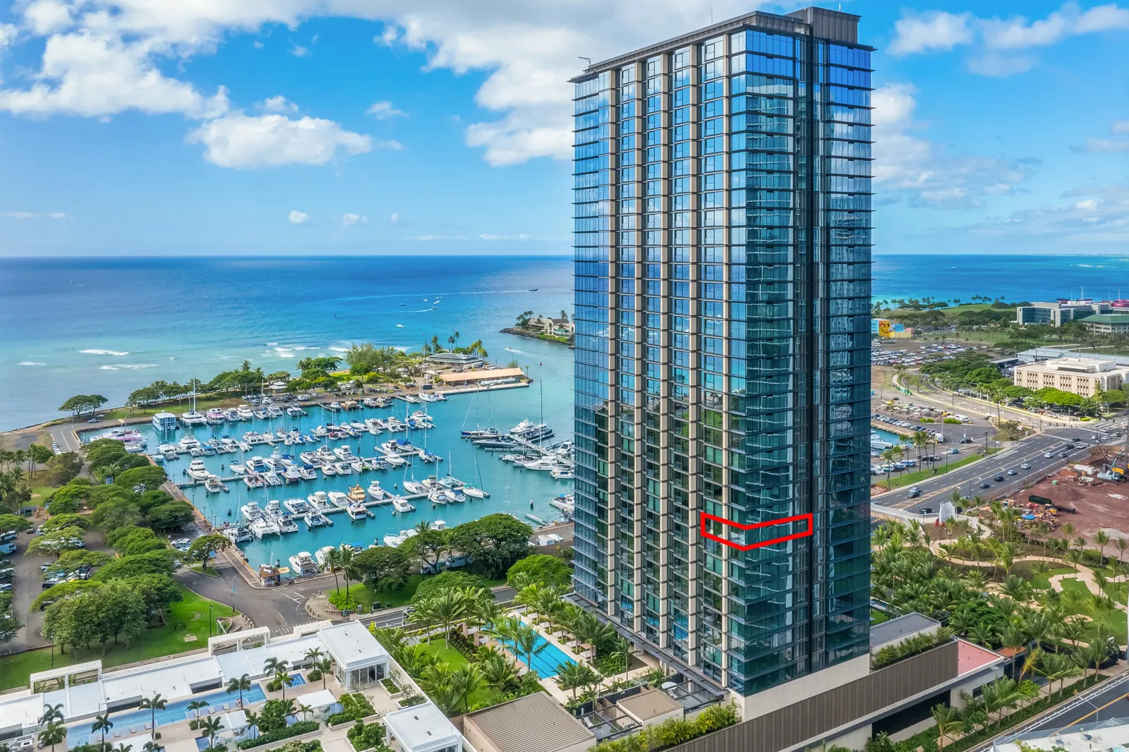 Victoria Place aerial view with unit 1410 outlined