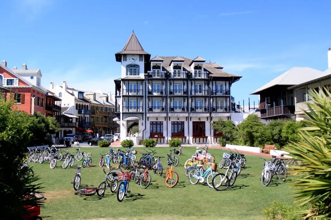 Bicycles parked on grassy lawn off of 30A