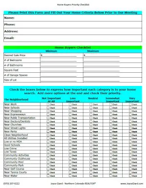 Home Buyers Priority Checklist