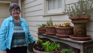 Ann Martin in her Container Garden, Houston, TX 77005