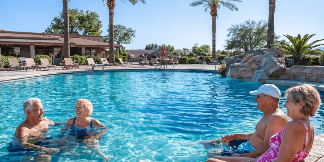 residents enjoying the pool at springfield a 55+ community in chandler