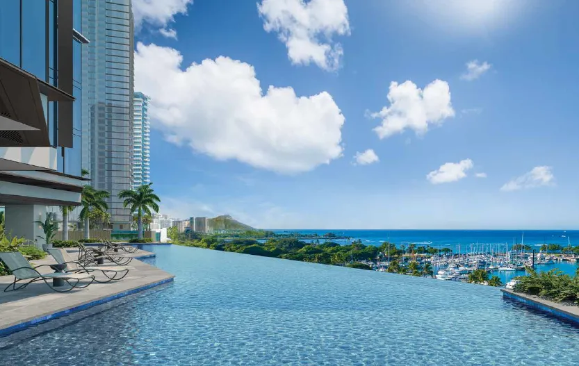 Kalae planned resort pool with Diamond Head outlook - developer rendering