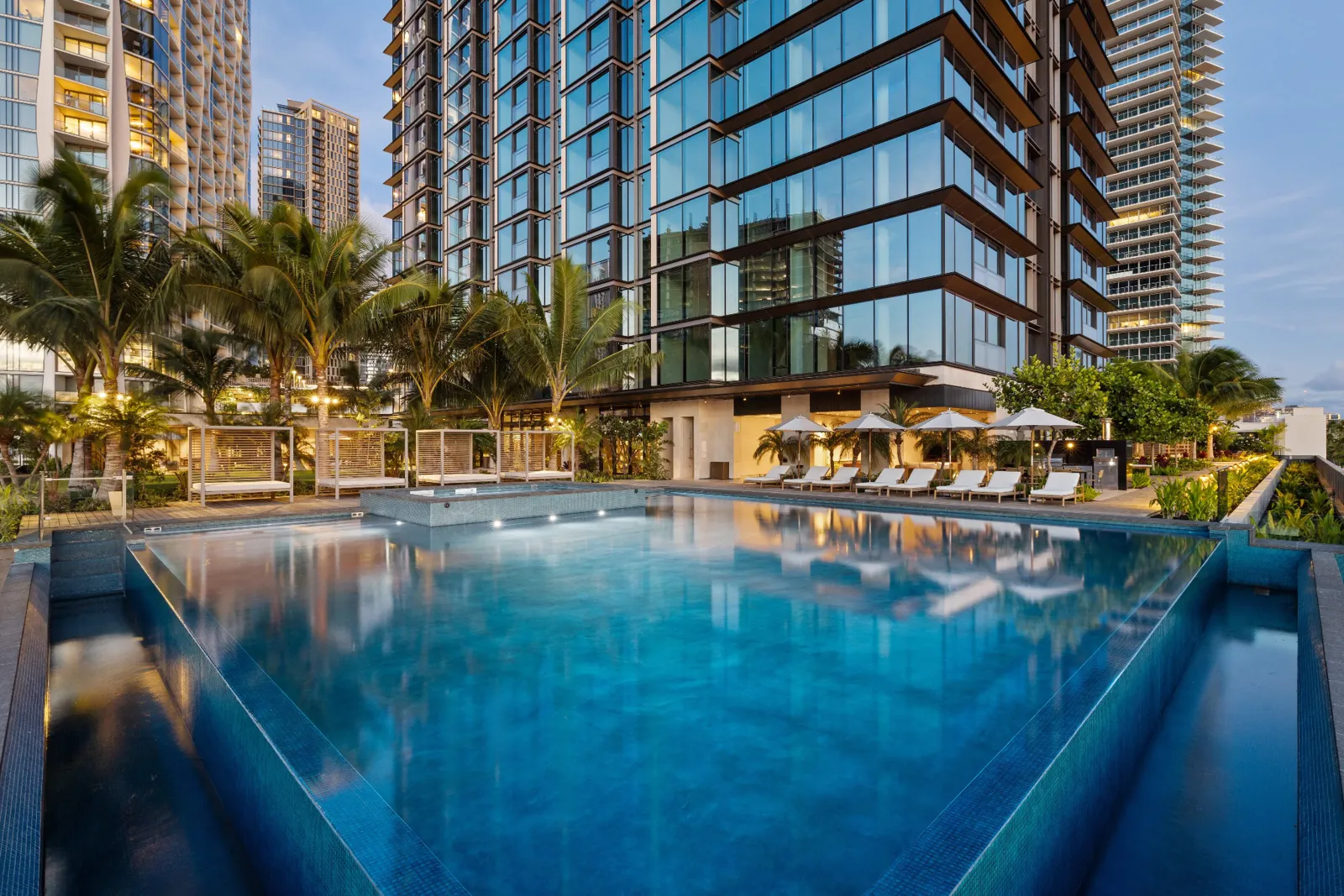 Victoria Place sunset pool and residential tower